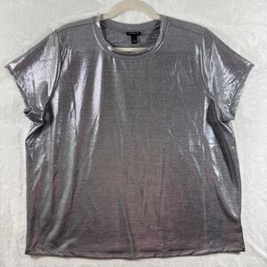 Torrid Womens Silver Metallic Foil Hacci Knit Crew Neck Easy Tee Plus Size 1 1X
